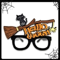 Lunettes d'Halloween avec chat noir, araignée sur balai et texte orange scintillant - Chat Noir sur Balai
