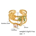 Detail of 18k gold plated ring with palm tree charm and green zircon stones - Gold Palm Tree Green Zircon (A277)