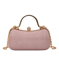 Elegant champagne sequin evening clutch with gold metal handle and diamond clasp - Pink