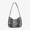 Borsa a spalla trendy in finta pelliccia leopardata con cerniera dorata e tracolla - Grigio