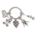 Antique silver wine themed keychain with wine bottle and grape charms on white background - Antique Silver Wine Culture