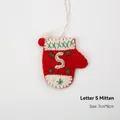 Christmas red wool felt glove ornament with embroidered letter S and white trim details - Letter S Glove