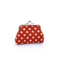 Red canvas coin purse with white polka dots and silver metal frame kiss lock closure - Red