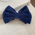 Detail of dark blue velvet bow hair clip with rich fabric texture and elegant design - Blue - Bow (Twist Clip)