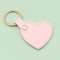 Chic heart-shaped pink leather keychain with gold ring and fine stitching detail - Pink
