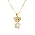 Detail of gold teddy bear pendant with micro-paved zircons and large triangular crystal - Clear Zirconia Style