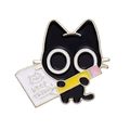 Cute black cat enamel pin holding a pencil with Keep Trying text for clothing décor - xz8859/Black Cat Keep Trying