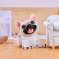Cute cream French Bulldog resin figurine in scratching pose for home decor - A182-02 French Bulldog