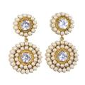 Luxury 18K gold plated drop earrings with sparkling crystals and white faux pearls - Luxury Round Zirconia Pearl Stud Earrings - Gold