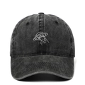 Washed black cotton baseball cap featuring white UFO embroidery and a curved wide brim - One Size(Adjustable) / Black