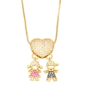 Gold-plated heart necklace with sparkling zircon boy and girl charms for couples - Couple