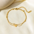 Elegante bracciale a doppio strato in acciaio inossidabile dorato con cuore - Catena di Perle a Doppio Strato Cuore (E2027) / Oro