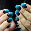 Short square ombre press-on nails with blue and black gradient and glossy finish - Blue & Black Gradient