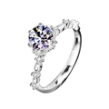 925 silver flower ring with round moissanite and side stones on white background - US 5 / 1ct Moissanite (White Gold Plated)