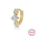 Macro shot of gold plated S925 sterling silver earring hoop with clear zircon stones - Gold #9