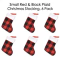Lot de 6 petites chaussettes de Noël à carreaux rouges et noirs avec revers en peluche - Petit Carreaux Rouge et Noir (Lot de 6)