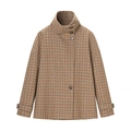 Women's autumn short plaid jacket with stand collar and classic brown houndstooth pattern - S / Plaid