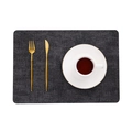 Dark grey rectangular faux leather placemat with fabric texture and gold cutlery set - Rectangle / Rectangular Dark Gray