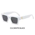 Square white marble pattern sunglasses with black lenses and gold metal accents - White Frame Dark Grey Lens
