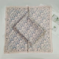 Elegant light pink square silk scarf featuring blue paisley patterns and sunbeam borders - Cute Cashew Pink Small Square Scarf / 65