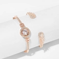 Rose gold multi-layer bracelet set with feather design and sparkling zircon stones - Rose Gold Feather Rhinestone Bracelet Set (DZ-794)