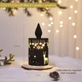 Black Christmas LED lantern with reindeer cutout design on wooden base in snow scene - Small Black Candle Lamp / Black (Small Size)