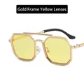 Steampunk octagonal sunglasses with gold metal frame and yellow tinted lenses - Gold Frame Yellow Lenses