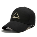 Classic black cotton baseball cap with triangular Break embroidery in a 45-degree side view - Black