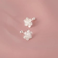 Silver plated floral stud earrings with screw-back design on pink silk background - Flower Shape (A104)