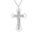 Pendentif croix en acier inoxydable argenté avec zircone et chaîne en O pour hommes - Chaîne Forçat - Croix Dentelle Argentée