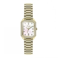Elegant gold square watch for women with mother of pearl dial and diamond accents - Gold 3-Bead Steel Band