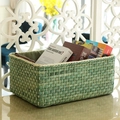 Bean green rectangular woven storage basket with olive green cloth lining for desk - 32*22*14cm / Green Small