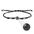 Bracciale intrecciato nero regolabile con perline d'argento e pietra di proiezione 100 lingue - Rotondo / Nero