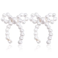 Handcrafted pearl bow earrings featuring elegant woven white imitation pearls and gold wire - ZW1404 Gold Hollow Pearl Bow