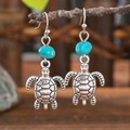 Bohemian retro turtle drop earrings with turquoise beads and vintage silver finish - Sea Turtle Shape Retro Silver (S1834)