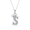 925 silver necklace with S letter pendant and crown motif in sparkling pavé setting - Letter S