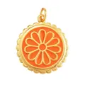 Golden brass daisy pendant with orange enamel and scalloped edges for DIY jewelry - Gold Ring Orange Flower