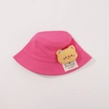 Pink cotton children's bucket hat with a cute yellow plush bear and handmade label - CM8008 Plush Doll Series / Rose Red