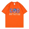 Orange oversized cotton T-shirt with God One Nation American flag graphic print - Orange