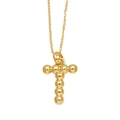 Golden round bead necklace with alphabet T pendant crafted in minimalist style - Letter T