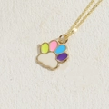Rainbow enamel cat paw print pendant necklace with a fine gold chain for women - Colorful