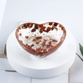 Heart-shaped crystal resin tray with red stones and gold foil flakes on white stand - 05 Red Jasper + Gold Foil
