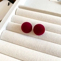 Minimalist deep red velvet ball stud earrings for women with vintage matte finish - Burgundy Flocked Single Ball Style (49#)