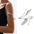 Bracelet de bras feuilles argentées avec design enveloppant multicouche et fini poli - Style 4 / Style Feuille d'Argent