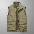 Olive green multi-pocket outdoor utility fishing vest with breathable mesh lining - M / Khaki