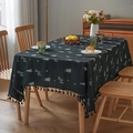 Black linen cotton tablecloth with white forest deer patterns and decorative fringe - 150*100CM / Black Christmas Reindeer