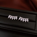 Detailed close-up of pearl earrings with zircon inlay and punk-style metal spikes - Silver Needle-Silver-Pearl Spikes(56#)