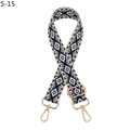 Close-up of adjustable geometric diamond pattern bag strap with gold metal hardware - S-15 Blue