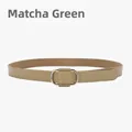 Women's slim genuine leather belt in matcha green with golden oval metal buckle - Matcha Green
