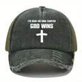Berretto da baseball invecchiato con stampa GOD WINS e rete posteriore verde oliva - Taglia unica / Verde Militare